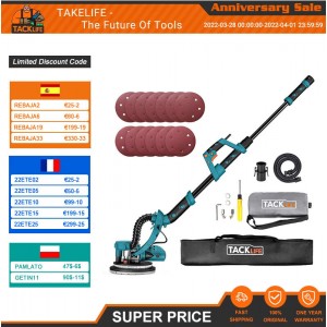 TACKLIFE 电动干墙砂光机，杆式墙面抛光机 225 毫米带砂光配件，非常适合家庭 DIY 和装饰 - PDS03A